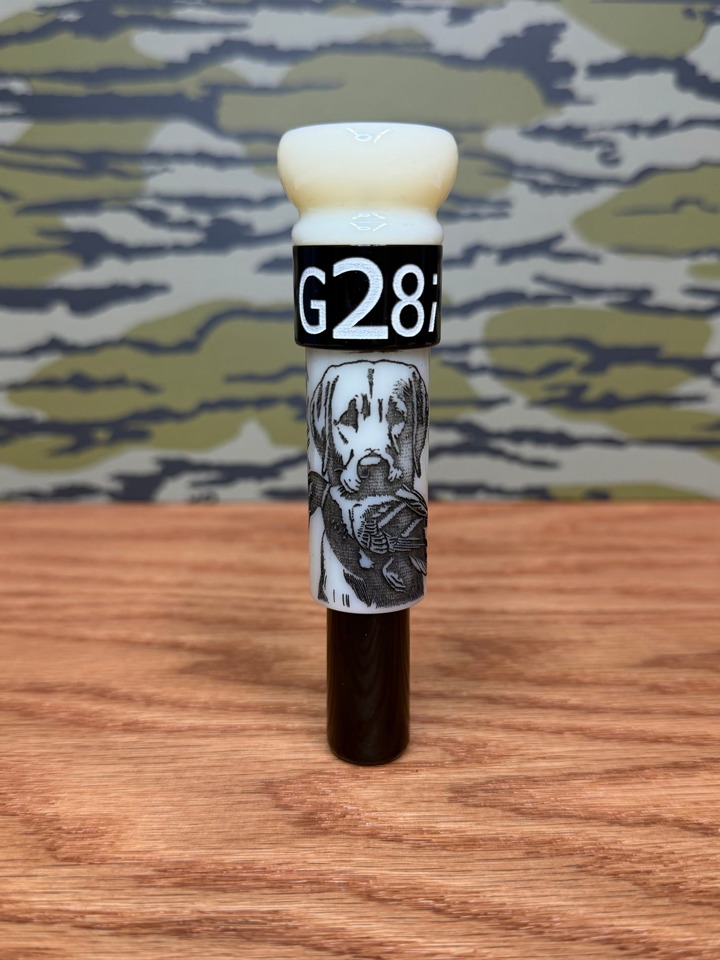 Black Lab with Duck Round hole Cutdown Polished